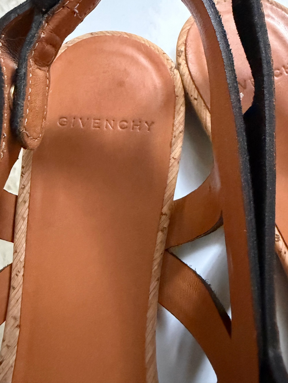 Givenchy Black Suede Cork Flat Sandals Authentic W/ Box 9 39.5 - Picture 3 of 6
